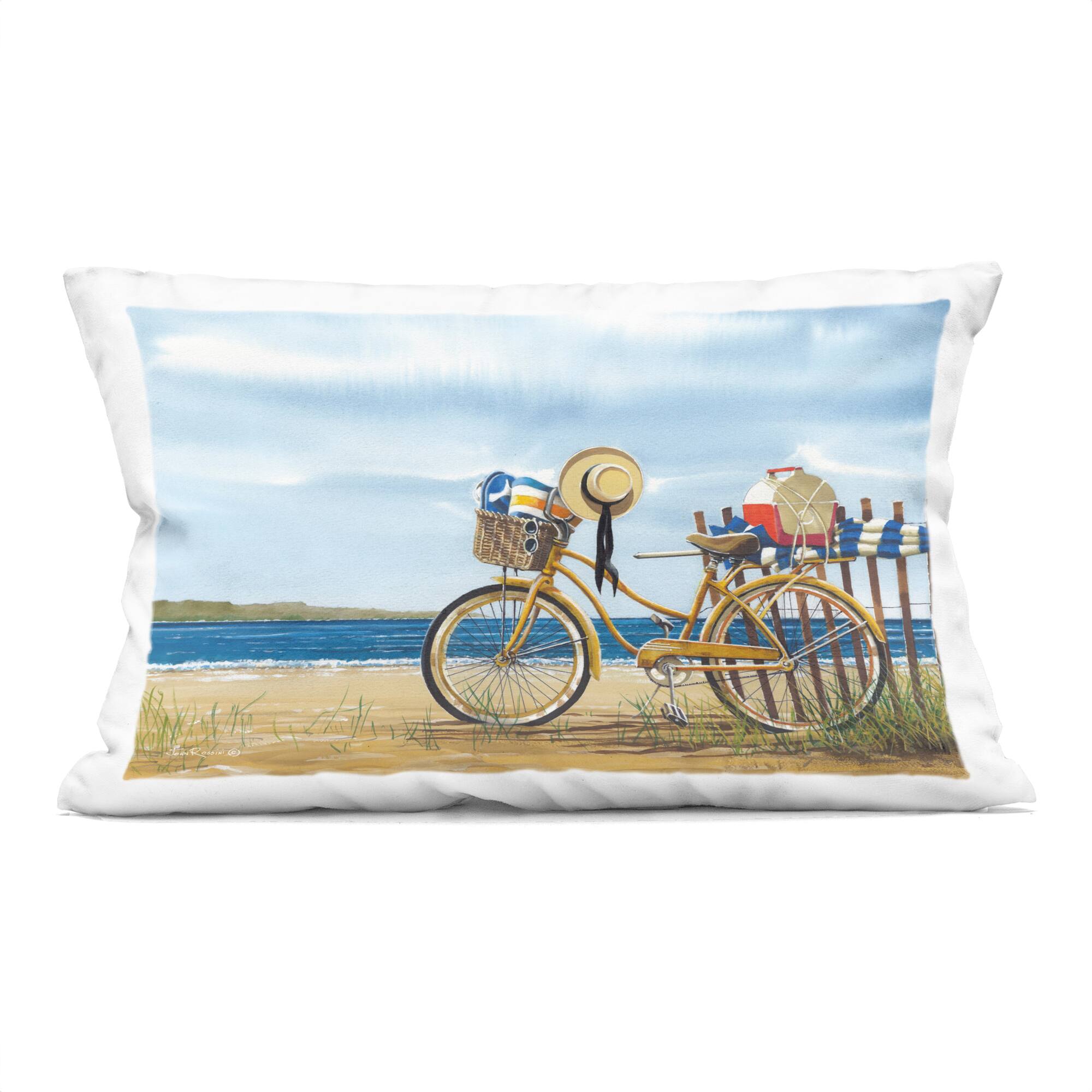 Stupell Industries 14" x 20" Seaside Bicycle Scene Decorative Printed Indoor Pillow